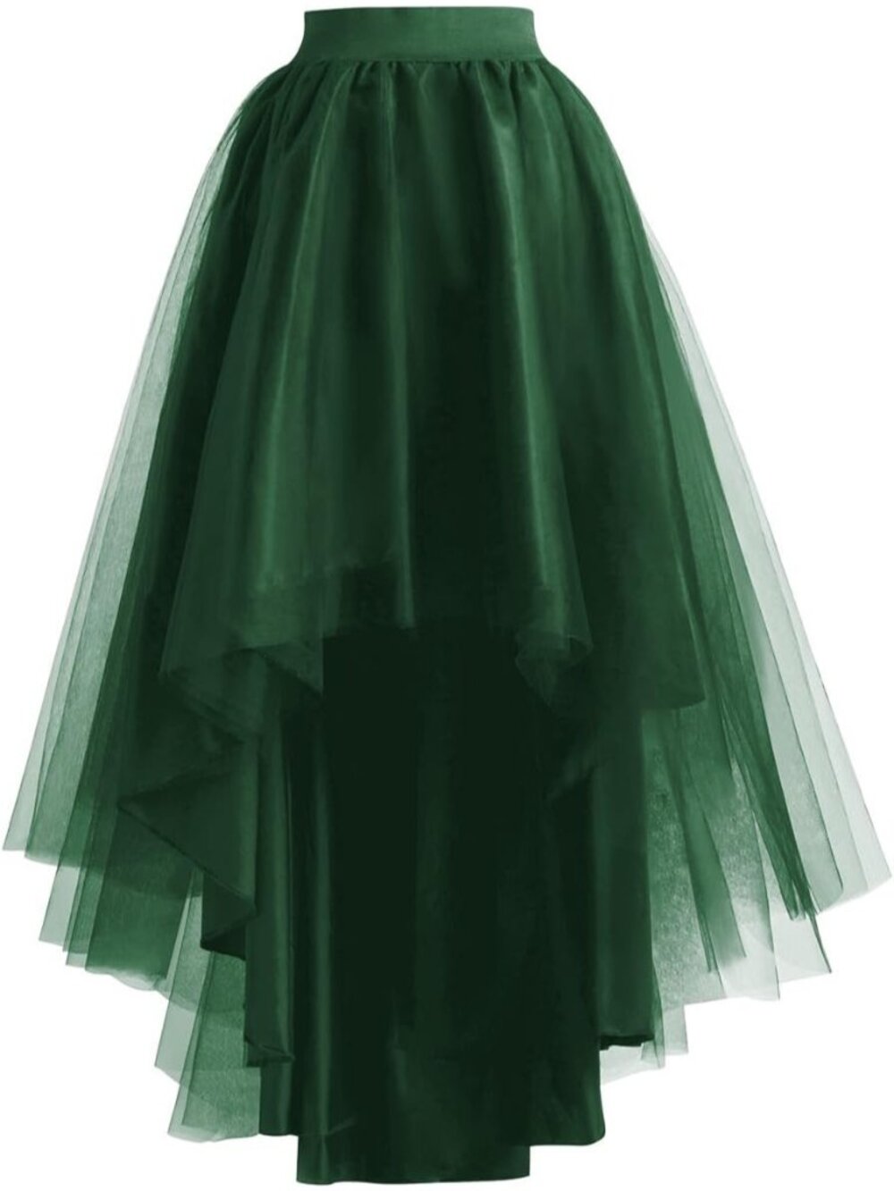 Women's Dark Green High Low Tulle Lace Up Prom Cocktail Imported Mesh Long Skirt
